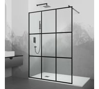 Душевая перегородка RGW 120х195 WA-111 B черный, прозрачное с принтом, 8 мм, Easy 411011112-84