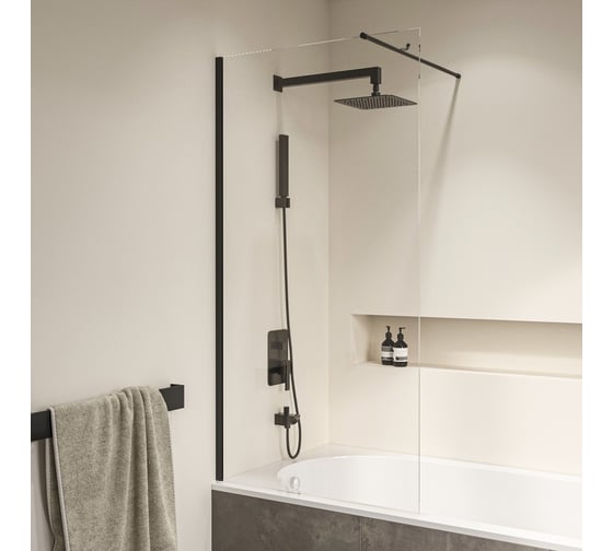 Шторка на ванну RGW 70*150 SC-050-B Чёрный/Прозрачное/6 мм,  Easy Clean 351105007-14 1
