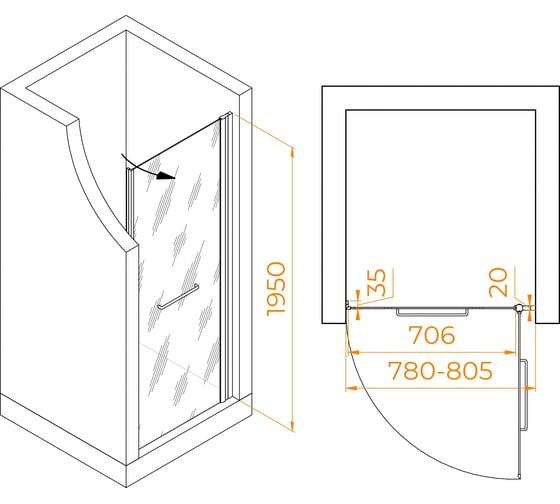 Душевая дверь RGW 80*195 PA-103-Gb Золото браш/Прозрачное/6 мм, 780-805, EasyClean 020810308-16