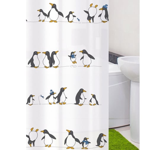 Тканевая штора для ванной комнаты Tatkraft PENGUINS 21020