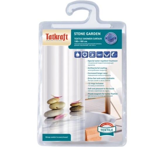 Тканевая штора для ванной комнаты Tatkraft STONE GARDEN 14824