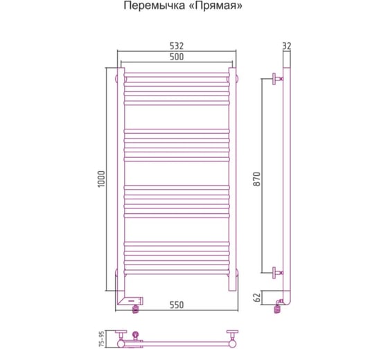 Полотенцесушитель Сунержа РЭБ БОГЕМА 2.0 прямая 1000х500/МЭМ левый, без покрытия 00-5204-1050