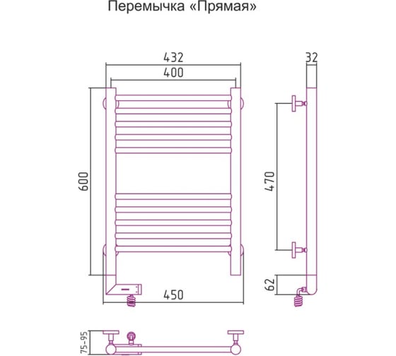 Полотенцесушитель Сунержа РЭБ БОГЕМА 2.0 прямая 600х400/МЭМ левый, без покрытия 00-5204-6040