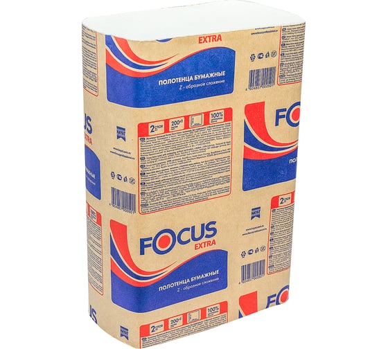 Бумажное полотенце FOCUS EXTRA листовое, 2-слой, Z-сложения, быстрорастворимое, белое H-5048677