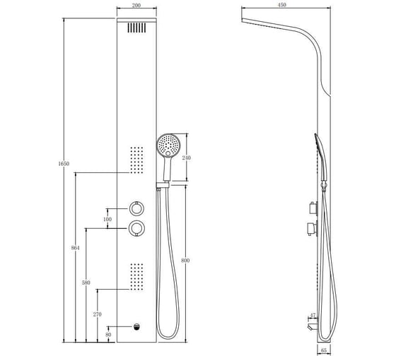 Душевая панель Taliente S02, нерж. сталь, 165_20см, хром, с изливом TA-G-S02C+s