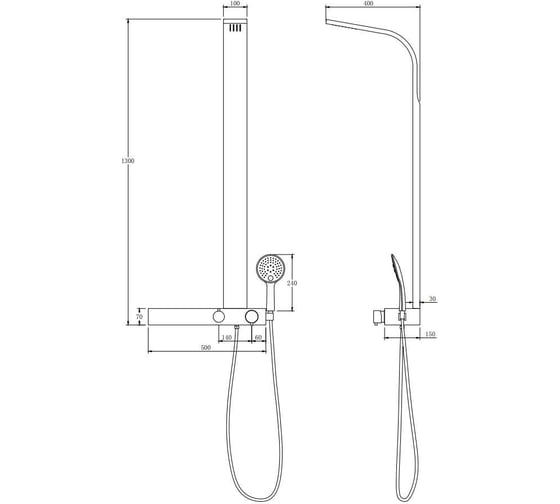 Душевая система Taliente TS1301, нерж. сталь, 130_50см, хром TA-G-TS1301C