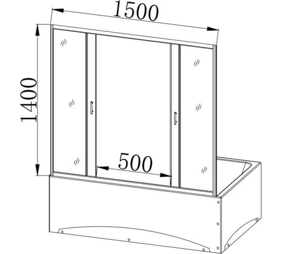 Душевая шторка на ванну Taliente 150_140см, раздвижная, прозр.стекло 6мм, хром.профиль TA-1514CP