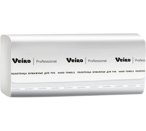 Полотенца бумажные для рук VEIRO PROFESSIONAL V1-250 V-сложения, однослойные, 20 пачек по 250 листов 23259