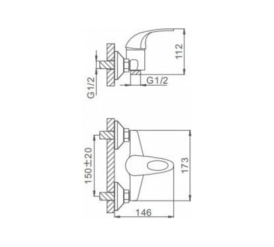 Смеситель для душа FRAP 40к F2002-B с отверстием, шланг и лейка F04 517054