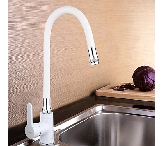 Смеситель для кухни FRAP 35к F4041 гибкий излив, гайка, боковая, белый 537591