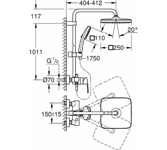 Душевая система GROHE Tempesta System 250 с однорычажным смесителем для душа, хром (26692001) 26674001