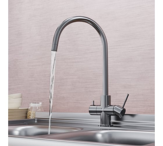 Смеситель для кухни Mixline серый, подключение к фильтру 35k MLSS-03202 543624