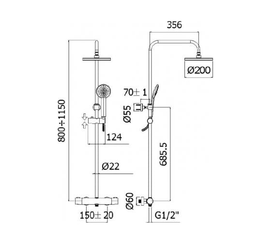 Колонна Paffoni латунная, термостат для душа, холодный корпус BIRILLO ZCOL643CR_HRC 00243705