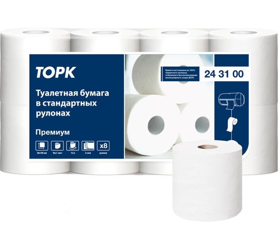 Туалетная бумага в стандартных рулонах TORK 243100, Т4 с перфорацией, 3-слоя, с тиснением (8 рулонов в уп) 26132