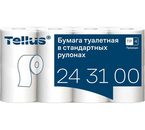 Туалетная бумага в рулонах TORK (Tellus) T4 3-слойная белая, 8 рулонов по 15 метров, _ 243100