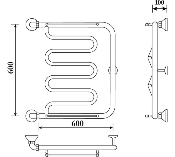 Полотенцесушитель водяной Primoclima Astra Л water Inox 60x60 PCAstraЛWInox6060