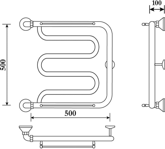 Полотенцесушитель водяной Primoclima Astra Ф water Inox 50x50 PCAstraФWInox5050
