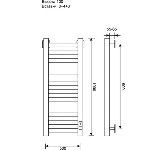 Полотенцесушитель электрический Primoclima Nox 30 E Black 100x50 3_4_3 PCNox30EBlack100503.4.3