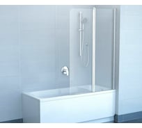 Перегородка (шторка, ширма) на борт ванны двухэлементная, с поворотной частью Ravak CVS2-100 R правая, белый профиль, прозрачное стекло 7QRA0100Z1 00000032805