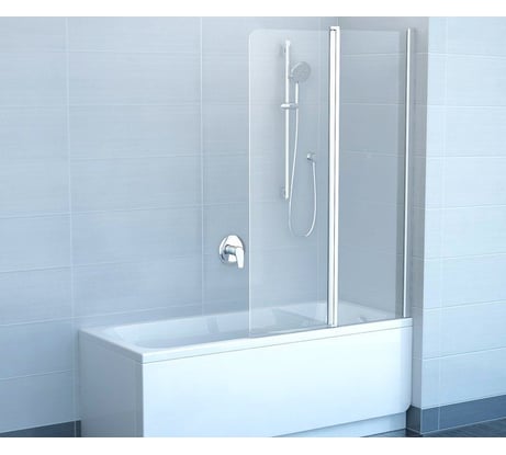 Перегородка (шторка, ширма) на борт ванны двухэлементная, с поворотной частью Ravak CVS2-100 R правая, профиль сатин, прозрачное стекло 7QRA0U00Z1 00000033128