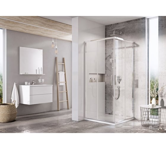 Квадратный душевой уголок Ravak Blix Slim BLSRV2-80 см, блестящий профиль, прозрачное стекло X1LM40C00Z1