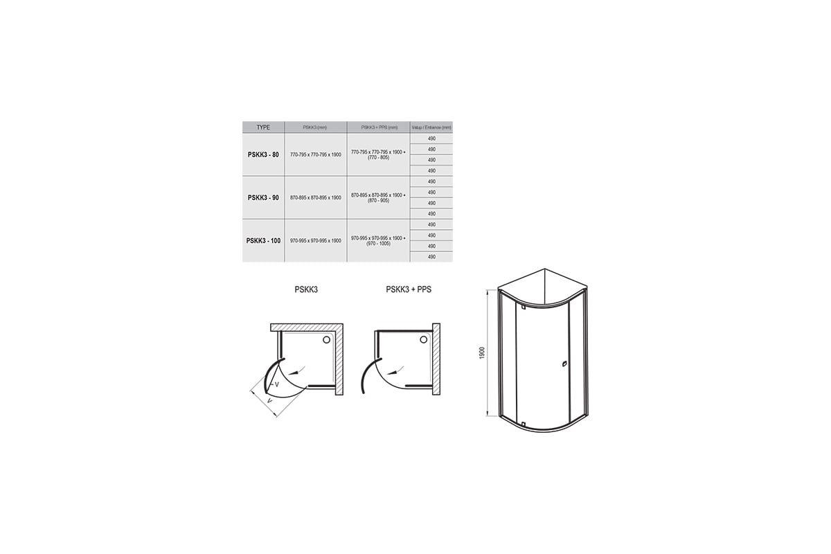 Душевой уголок четверть круга, с распашной дверью Ravak Pivot PSKK3 80x80  см, белый профиль, фурнитура хром, прозрачное стекло 37644100Z1 - выгодная  цена, отзывы, характеристики, фото - купить в Москве и РФ