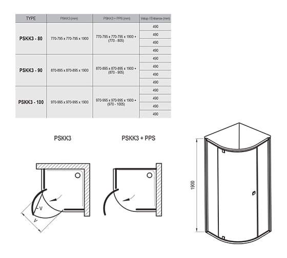 Душевой уголок четверть круга, с распашной дверью Ravak Pivot PSKK3 80x80 см, черный профиль, прозрачное стекло 37644300Z1