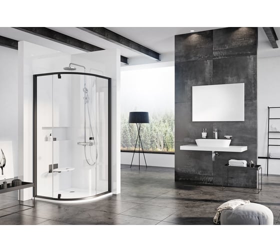 Душевой уголок четверть круга, с распашной дверью Ravak Pivot PSKK3 90x90 см, черный профиль, прозрачное стекло 37677300Z1