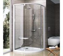 Душевой уголок четверть круга, с распашной дверью Ravak Pivot PSKK3 90x90 см, профиль и ручки белые, прозрачное стекло 37677101Z1
