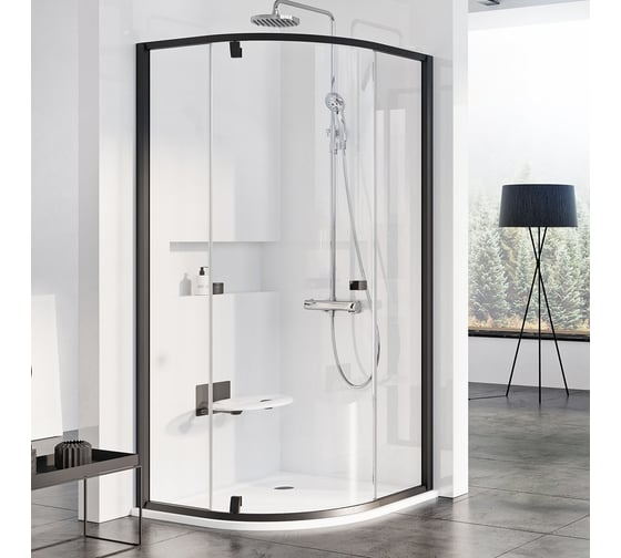 Душевой уголок четверть круга, с распашной дверью Ravak Pivot PSKK3 100x100 см, черный профиль, прозрачное стекло 376AA300Z1 1