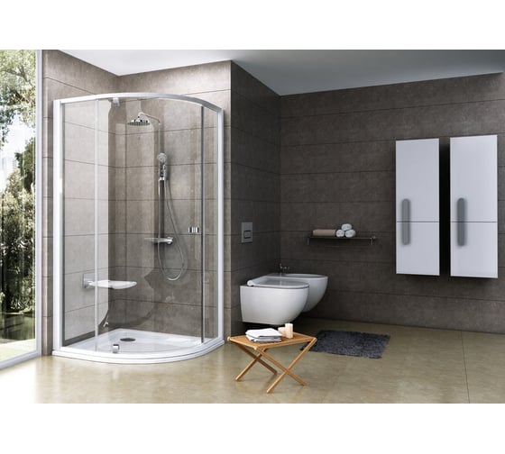 Душевой уголок четверть круга, с распашной дверью Ravak Pivot PSKK3 100x100 см, белый профиль, ручки хром, прозрачное стекло 376AA100Z1