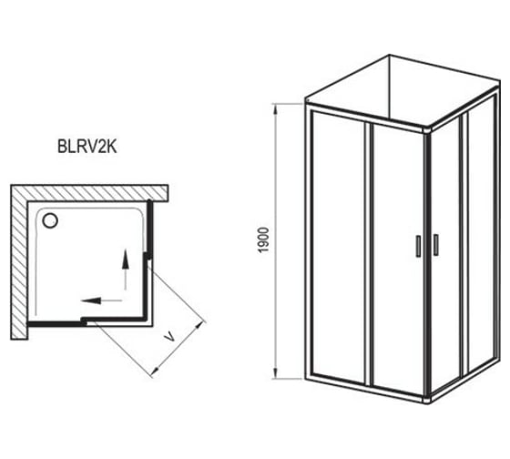 Душевое заграждение  Ravak BLRV2K-90 блестящий профиль, прозрачное стекло, 1XV70C00Z1 00000036854