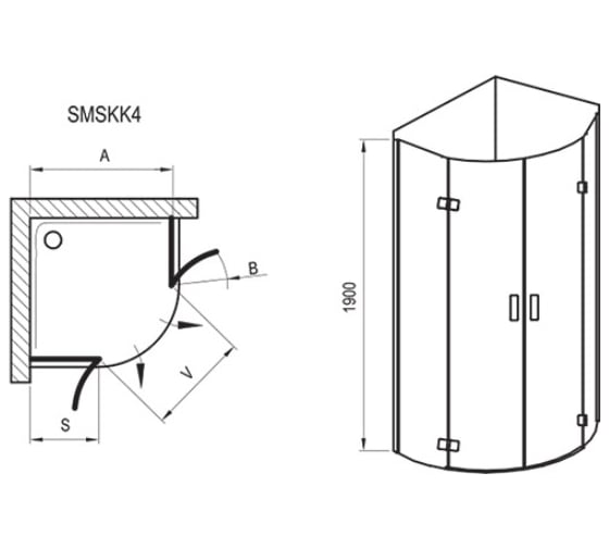 Душевой уголок четверть круга Ravak SmartLine SMSKK4 90x90 см блестящий профиль, прозрачное стекло арт.3S277A00Y1 00000026459