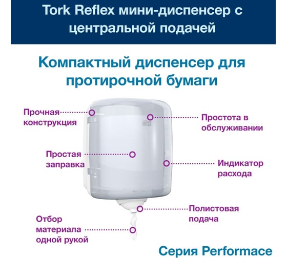 Диспенсер TORK Reflex M4 с центральной вытяжкой, белый 473190 23579
