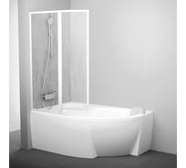 Перегородка (шторка, ширма) на борт ванны Ravak VSK2 ROSA 140 L, левый, белый профиль, витраж Rain, полистирол 76L7010041
