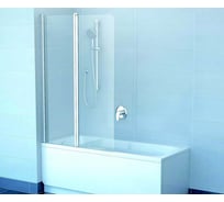 Перегородка (шторка, ширма) на борт ванны двухэлементная, с поворотной частью Ravak 10CVS2-100 левая, блестящий профиль, прозрачное стекло 7QLA0C03Z1