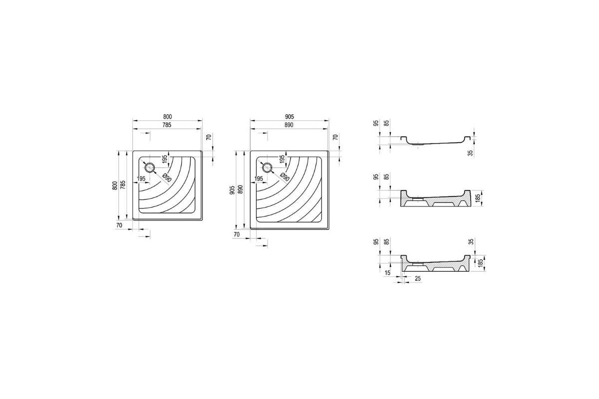 Равак душевые поддоны размеры