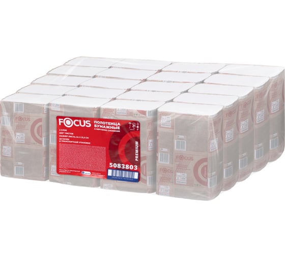 Бумажный полотенца для диспенсера Focus Premium Z-сл 2 слоя, 24x21,5 см 200л/20пач/уп 2054887