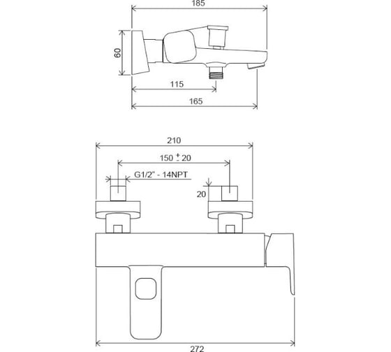Смеситель для ванны Ravak TD F 022.00/150 мм X070131