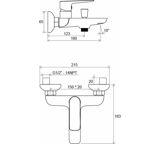 Смеситель для ванны RAVAK CL 022.00/150 150 мм X070083 00000047650