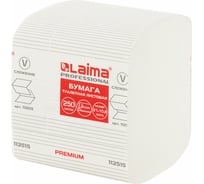 Листовая туалетная бумага LAIMA T3 PREMIUM 250 шт, 2 слоя, белая, 21х11 см, комплект 30 пачек 112515