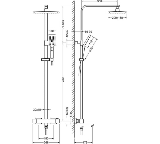 Душевая система Timo Tetra-thermo с термостатом, черный SX-0169/03
