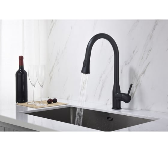 Смеситель для кухни Timo Saona black с выдвижной лейкой 2336/03FL
