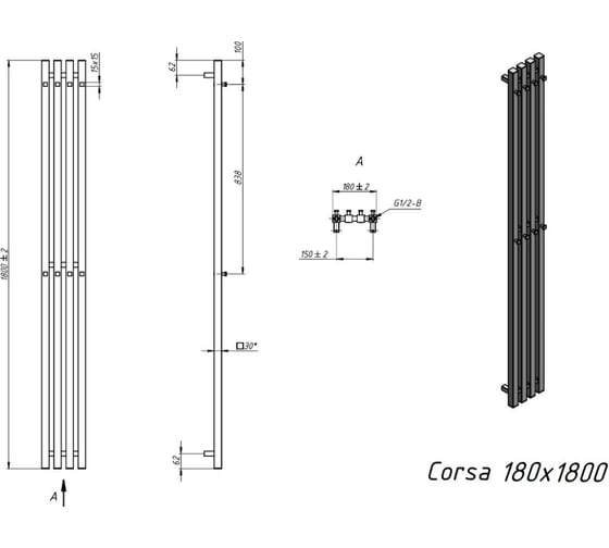 Водяной полотенцесушитель Grota Corsa 180x1800 хром глянцевый Corsa 180x1800 NP
