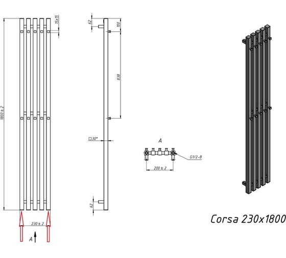 Водяной полотенцесушитель Grota Corsa 230x1800 хром глянцевый Corsa 230x1800 NP