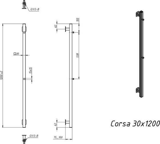 Водяной полотенцесушитель Grota Corsa 30x1200 хром глянцевый Corsa 30x1200 NP