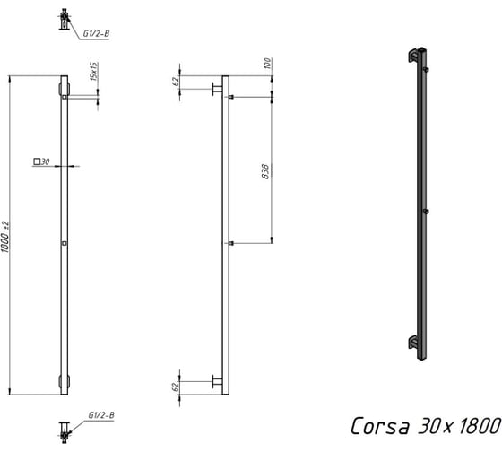 Водяной полотенцесушитель Grota Corsa 30x1800 черный Corsa 30x1800 N RAL9005