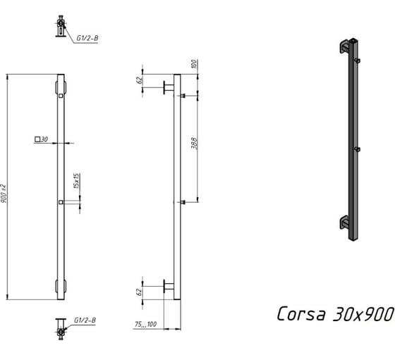 Водяной полотенцесушитель Grota Corsa 30x900 хром глянцевый Corsa 30x900 NP