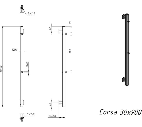 Водяной полотенцесушитель Grota Corsa 30x900 черный Corsa 30x900 N RAL9005