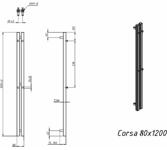 Водяной полотенцесушитель Grota Corsa 80x1200 хром глянцевый Corsa 80x1200 NP